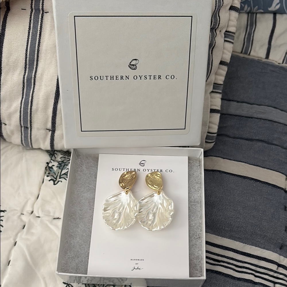 Gold and White Oyster Earrings